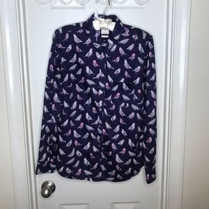 Gap Shrunken Boyfriend Button Down Purple Bird